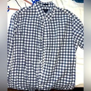 J crew linen cotton navy gingham long sleeve